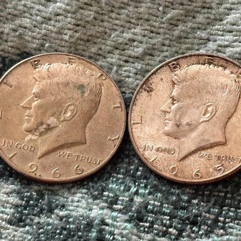 1965 & 1966 40% Silver Kennedy Half Dollars 50 Cent pieces E PLURIBUS UNUM
